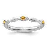 14k White Gold Stackable Expressions Citrine and Diamond Ring